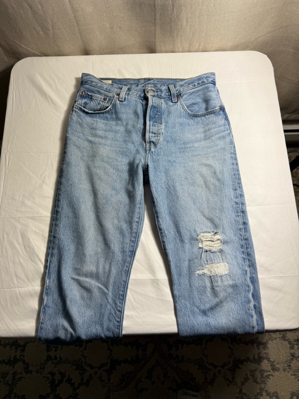 Levis Premium 501 Jeans Womens 28x26 Blue Wash Original Fit Straight Button Fly
